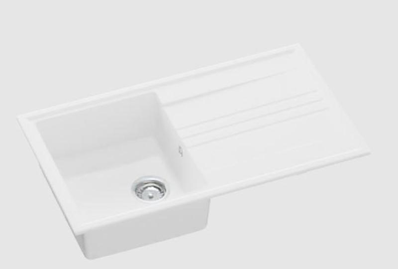 GraniteMy Vesi granitbyggnad vit diskho 86x50cm med avrinning omvändbar med rostfritt stål plugg 1208967291