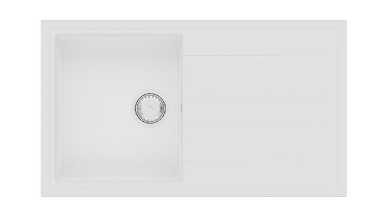 GraniteMy Vesi granitbyggnad vit diskho 86x50cm med avrinning omvändbar med rostfritt stål plugg 1208967291