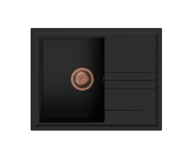 GraniteMy Vesi granit uppbyggnad svart diskho 64x50cm med avrinning omvändbar med koppar plug 1208967297