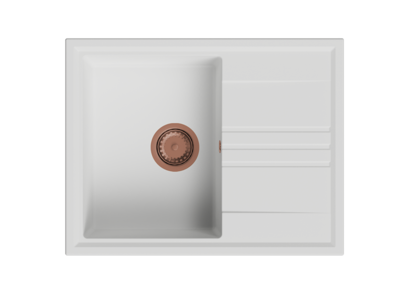 GraniteMy Vesi granit bänkskiva vit diskho 64x50cm med avrinning omvändbar med kopparplugg 1208967301