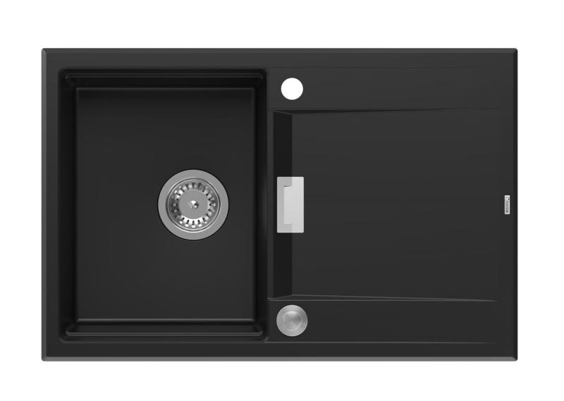 Quadri Minton Granit Inbyggnad Svart Diskho 76x50 cm med Avrinning Vändbar och Rostfri Plugg - 1208967303
