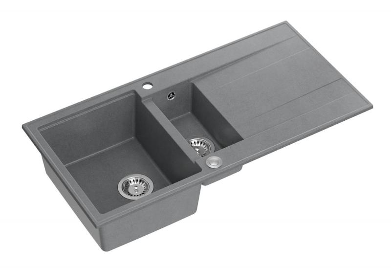 Quadri Luton grå granit infälld 1,5 diskho med avrinning, vändbar 100x50cm med rostfri plugg 1208967350