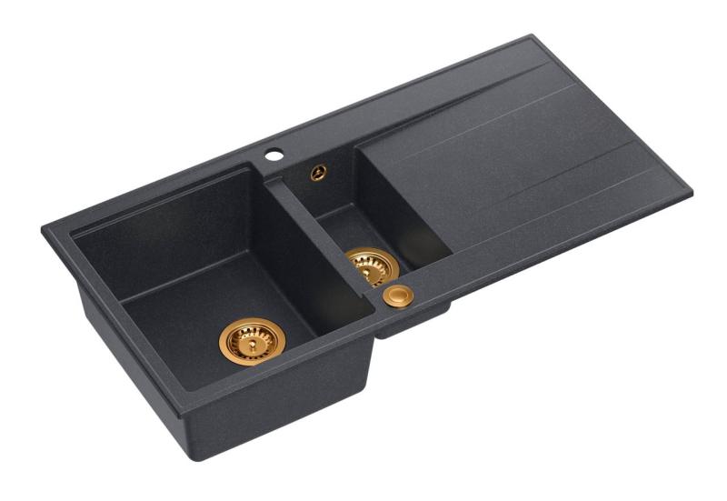 Quadri Luton antracit granit infällningsdiskho 1,5 vask med avtappningsyta vändbar 100x50cm med kopparplugg 1208967355