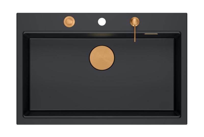 Quadri Hard Rock mattsvart granit ovanpå stor diskho 76x50cm inklusive kopparplugg och tillbehör 1208967423