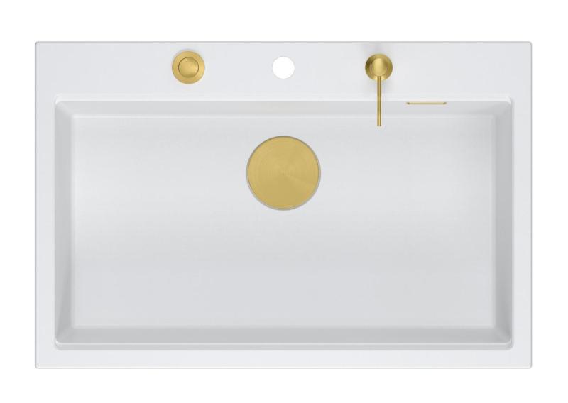 Quadri Hard Rock vit granit infälld stor diskho 76x50cm inklusive guldplugg och tillbehör 1208967424