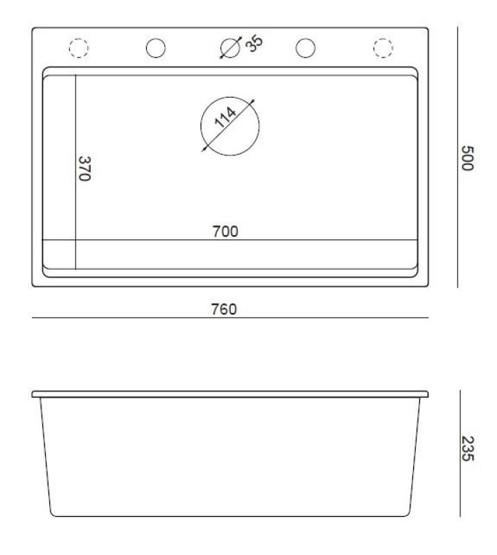 Quadri Hard Rock grå granit ovanpå stor diskho 76x50 cm inklusive rostfri plugg och tillbehör 1208967430