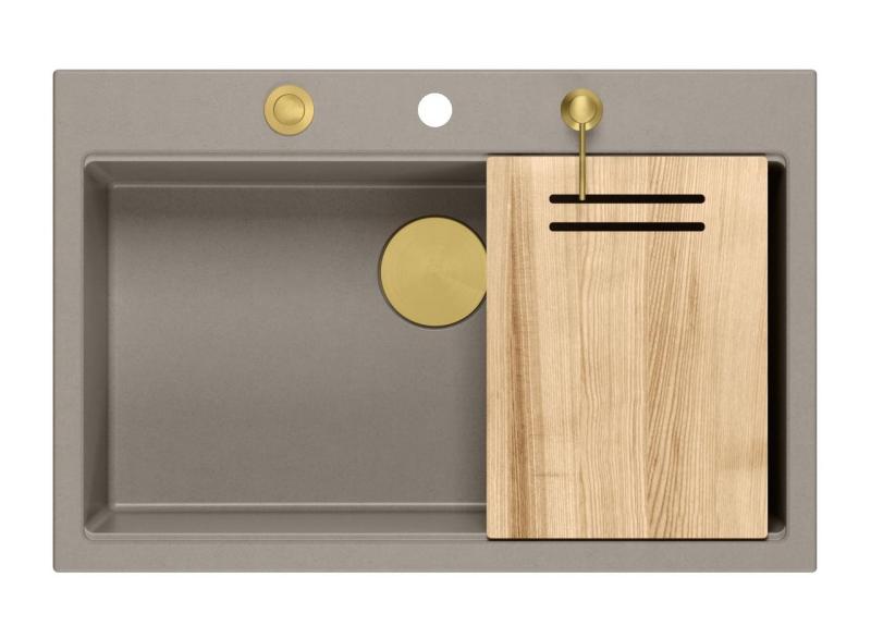 Quadri Hard Rock taupe granit infälld stor diskho 76x50cm inklusive guldfärgad propp och tillbehör 1208967436