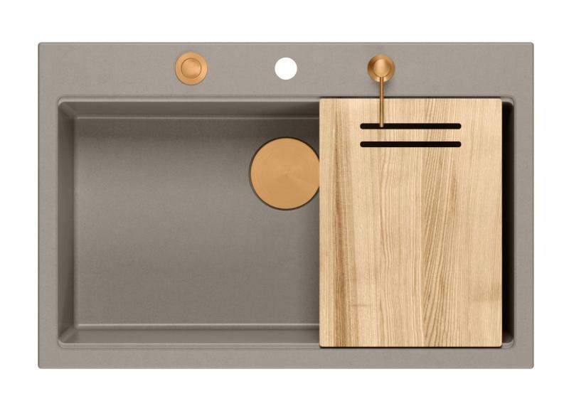 Quadri Hard Rock taupe granit infälld diskho 76x50cm inklusive kopparplugg och tillbehör 1208967439