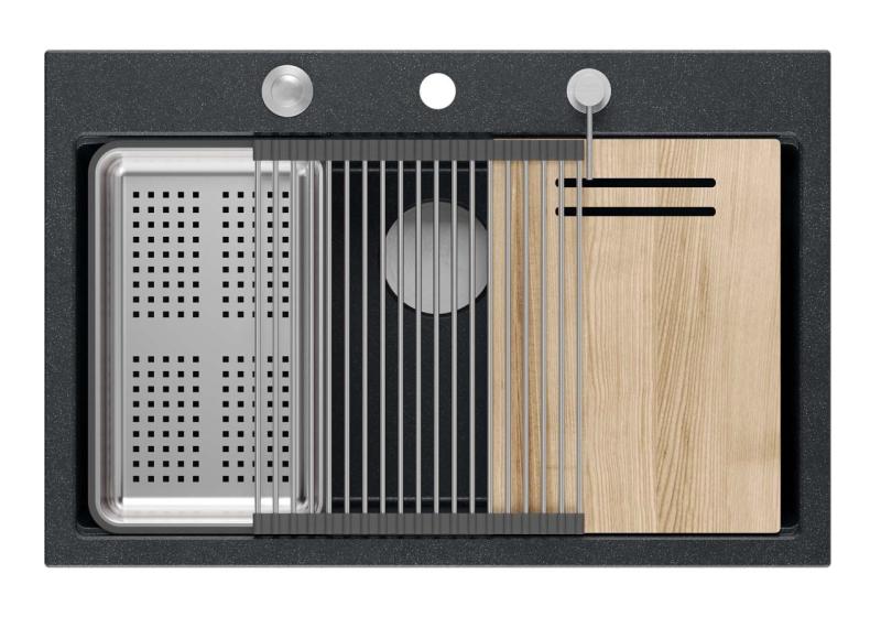 Quadri Hard Rock antracit granit ovanpå stor diskho 76x50cm inklusive rostfritt stål plugg och tillbehör 1208967442