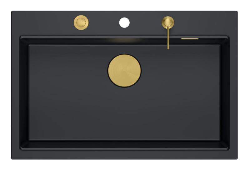 Quadri Hard Rock antracit granit ovanpå stor diskho 76x50cm inklusive gyllene plugg och tillbehör 1208967444