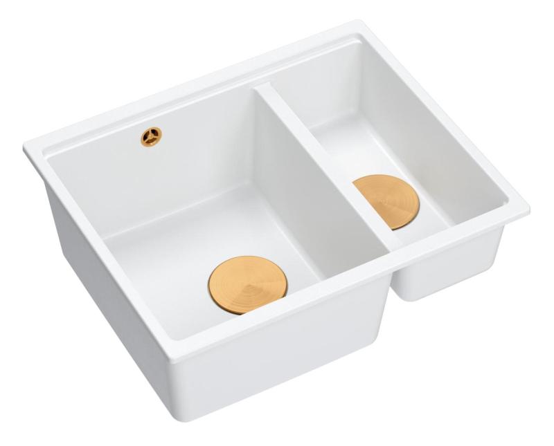 Quadri Newport II vit 1,5 diskho granit infällning och underlimmad diskho 555x460mm med kopparpropp 1208967463