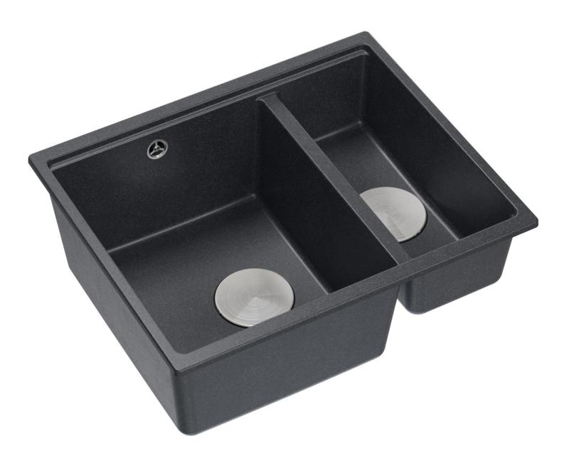 Quadri Newport II antracit 1,5 diskho granit ovanpå- och underbyggnadsdiskho 555x460mm med rostfri plugg 1208967472