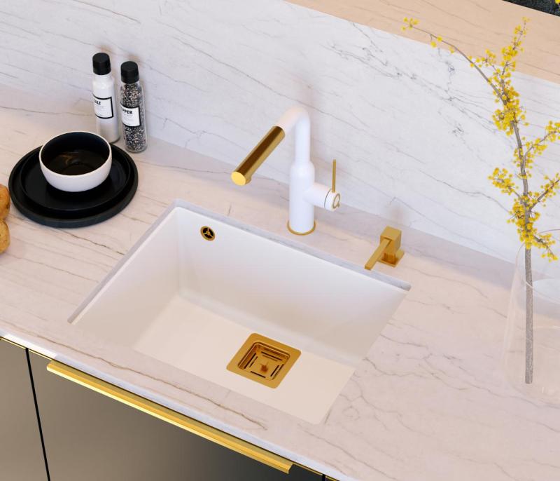 Quadri Quadrangle vit granit undermonterad diskho 55x42 cm med kopparplugg 1208967478