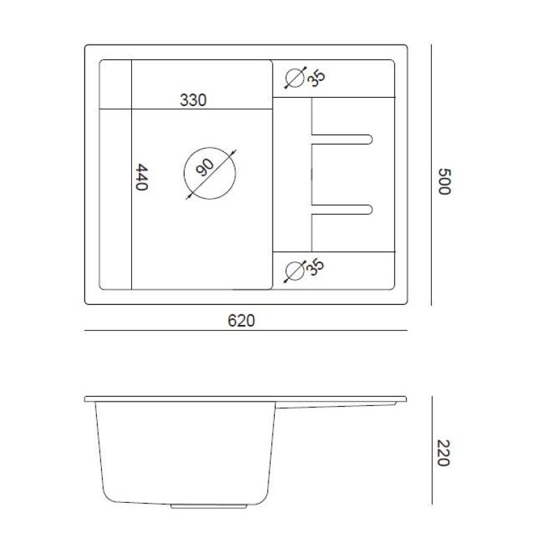 Quadri Dalton grå granit diskho med avrinning 62x50cm med rostfri plugg 1208967492