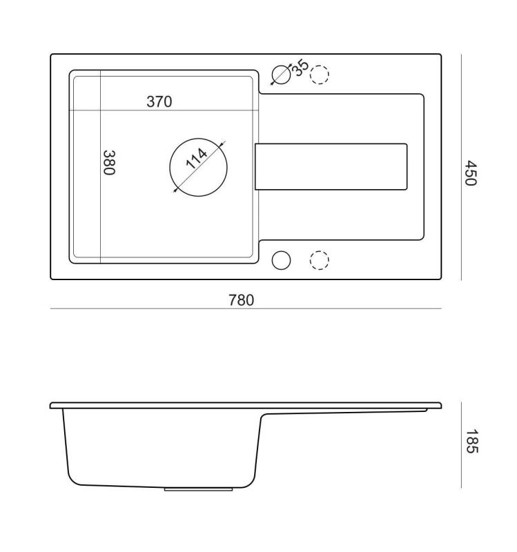 Quadri Sutton antracit granit infälld diskho 78x45cm med avrinningsyta vändbar med svart plugg 1208967495