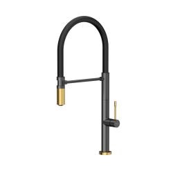 Quadri Brighton köksblandare gun metal med guldig finish med flexibel svart utlopp 1208967496