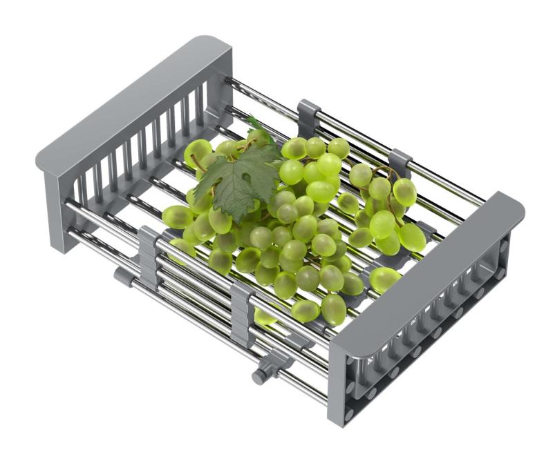 Quadri Universal extendable insert drainer basket stainless steel with grey handles 225mm wide 1208967543