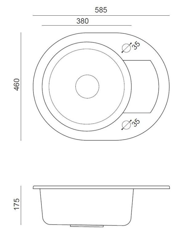 Quadri London Antracit Granit Rund Diskho med Avrinningsområde 585x460mm Vändbar - 1208967585