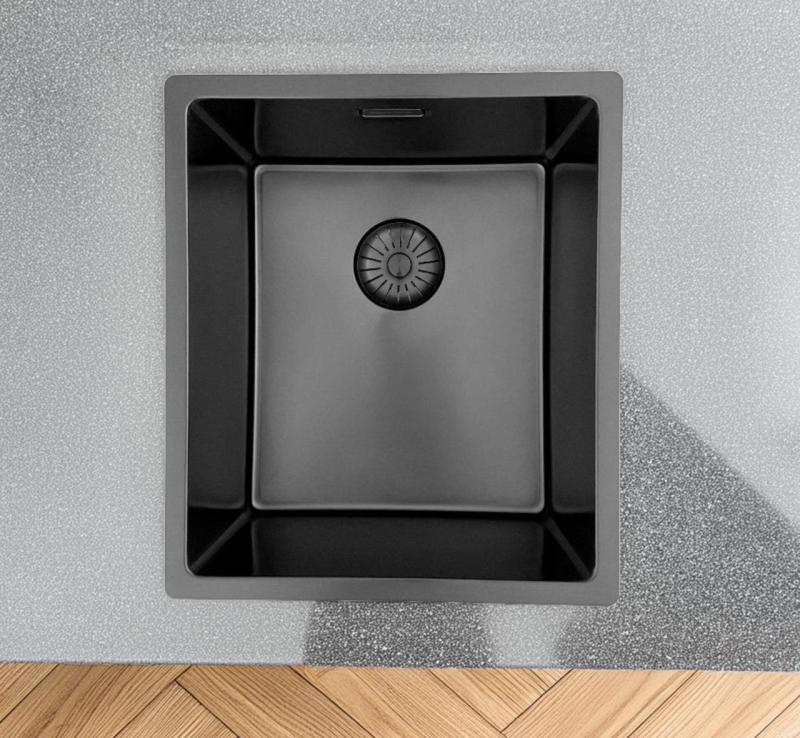 Pure.Sink Prestige diskho PVD gun metal 34x40 cm 10 mm radie undermontering, planmontering och ovanpåliggande montering PPG3440-61