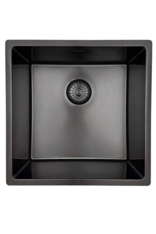 Pure.Sink Prestige diskbänk 40x40 cm PVD Gun Metal 10mm radie undermontering, planmontering och ovanmontering PPG4040-61