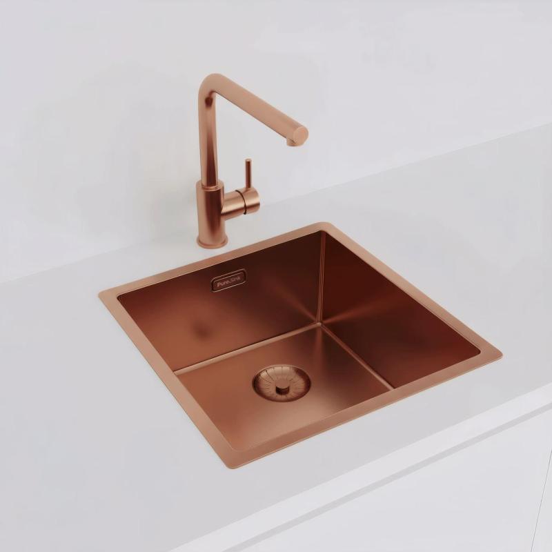 Pure.Sink Prestige diskho 40x40 cm PVD Koppar 10 mm radie undermontering, planmontering och ovanmontering PPG4040-62