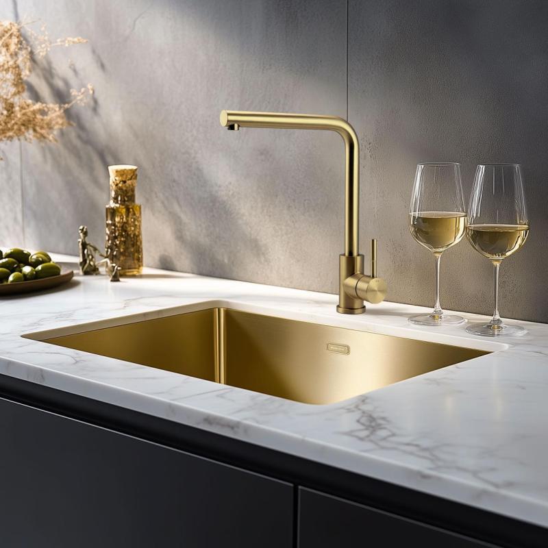 Pure.Sink Prestige diskho 50x40 cm PVD Guld 10mm radie undermonterad, planmonterad och ovanpåliggande PPG5040-60