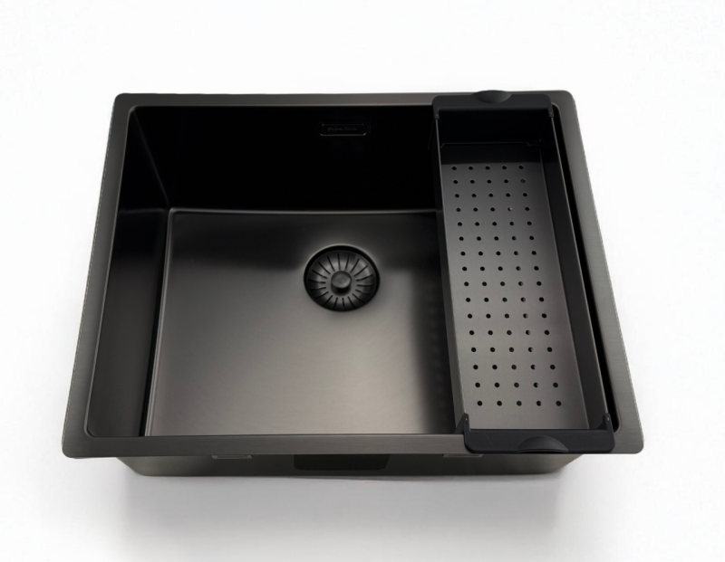 Pure.Sink Prestige diskho 50x40 cm PVD Gun Metal 10 mm radie undermontering, planmontering och toppmontering PPG5040-61