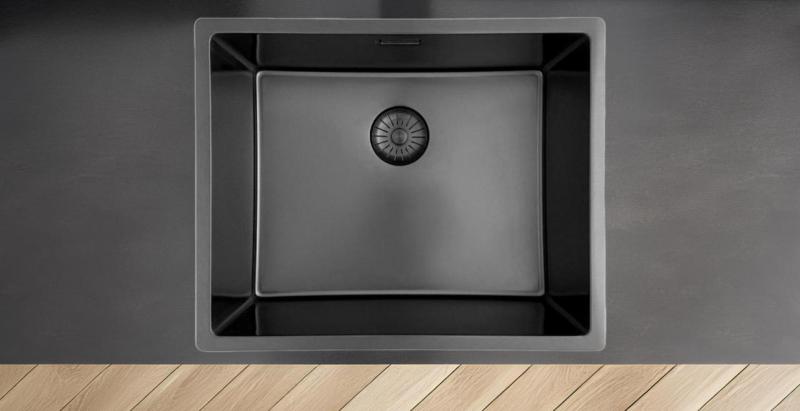 Pure.Sink Prestige diskho 50x40 cm PVD Gun Metal 10 mm radie undermontering, planmontering och toppmontering PPG5040-61