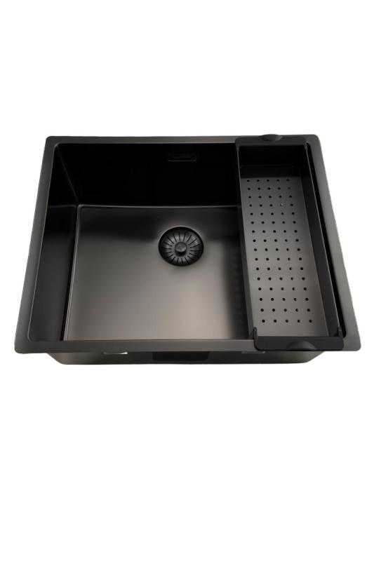 Pure.Sink Prestige diskho 50x40 cm PVD Gun Metal 10 mm radie undermontering, planmontering och toppmontering PPG5040-61