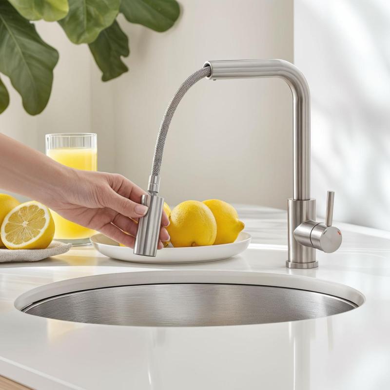 Pure.Sink Elite Steel Spark-S köksblandare rostfritt stål med utdragbar pip PS8041-02