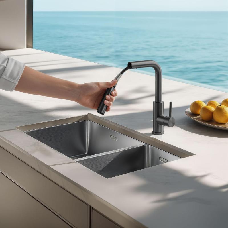 Pure.Sink Elite Steel Spark-S köksblandare PVD Gun Metal med utdragbar pip PS8041-61