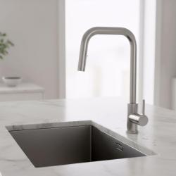 Pure.Sink Elite Steel Crystal-S köksblandare rostfritt stål med utdragbar pip PS8050-02
