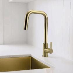 Pure.Sink Elite Steel Crystal-S köksblandare PVD borstad guld med utdragbar pip PS8050-60