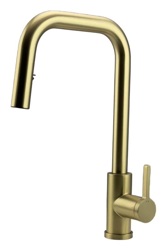 Pure.Sink Elite Steel Crystal-S köksblandare PVD borstad guld med utdragbar pip PS8050-60