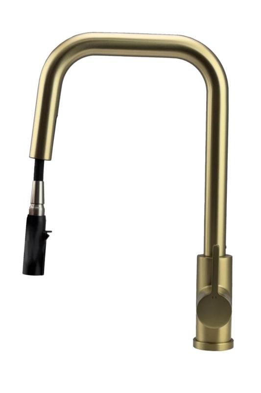 Pure.Sink Elite Steel Crystal-S köksblandare PVD borstad guld med utdragbar pip PS8050-60