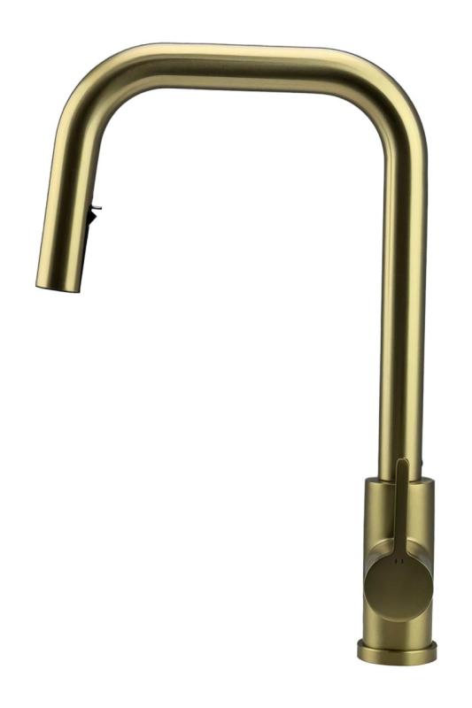 Pure.Sink Elite Steel Crystal-S köksblandare PVD borstad guld med utdragbar pip PS8050-60