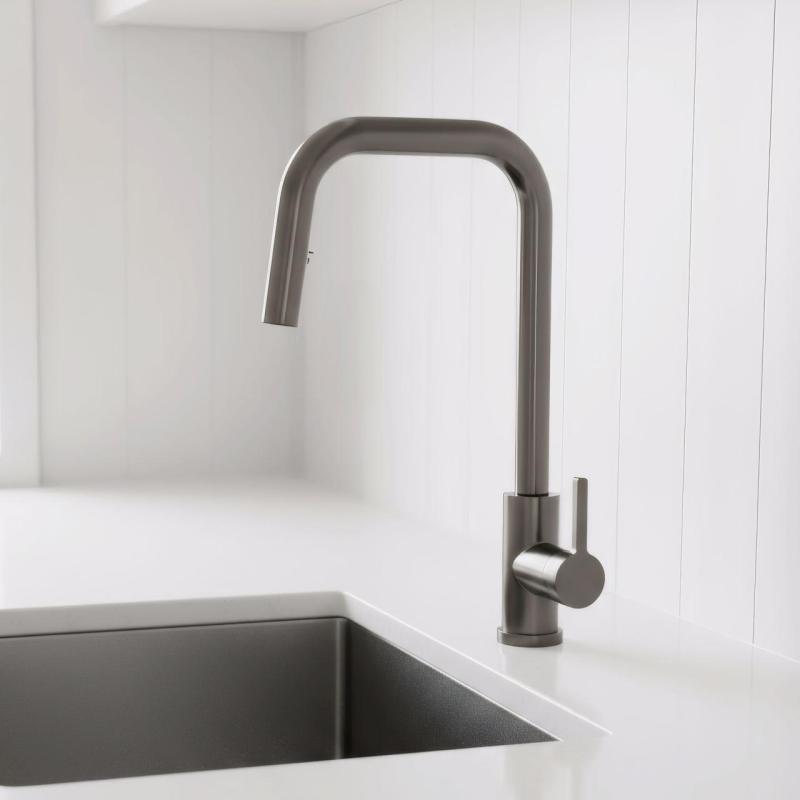Pure.Sink Elite Steel Crystal-S köksblandare PVD Gun metal med utdragbar pip PS8050-61