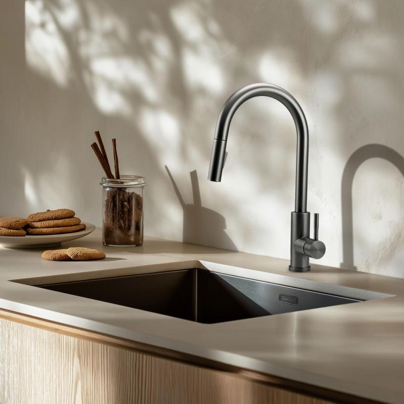 Pure.Sink Elite Steel Stream-S köksblandare PVD Gun Metal med utdragbar pip PS8045-61