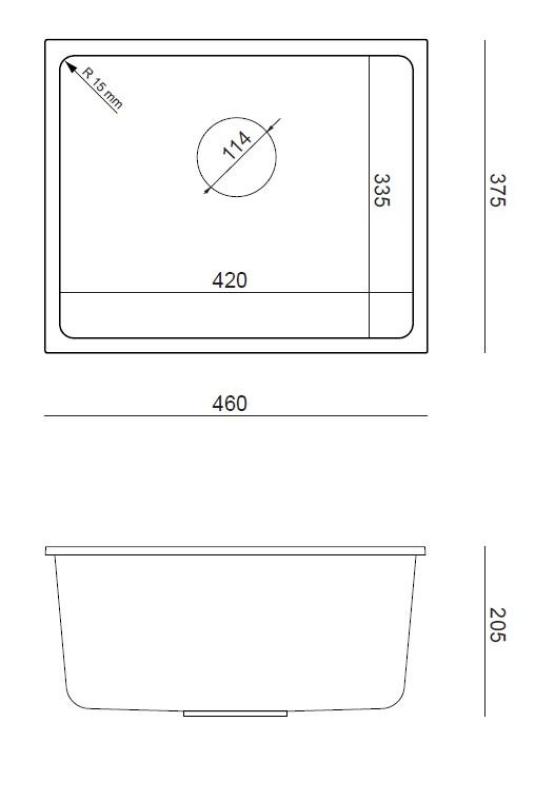 Quadri Elston Antracit Granit Undermonterad Diskho 420x335mm med Rostfri Stålplugg 1208967660