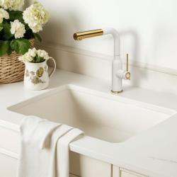 Quadri Stamford Köksblandare Vit med PVD Guld Finish och Utdragbar Pip 1208967686