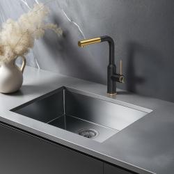 Quadri Stamford Köksblandare Svart med PVD Guld Finish och Utdragbar Utloppspip 1208967688