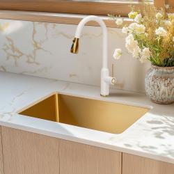 Quadri Stamford Köksblandare Vit med PVD Guld Finish med Utdragbar Utlopp och Sprayfunktion 1208967690