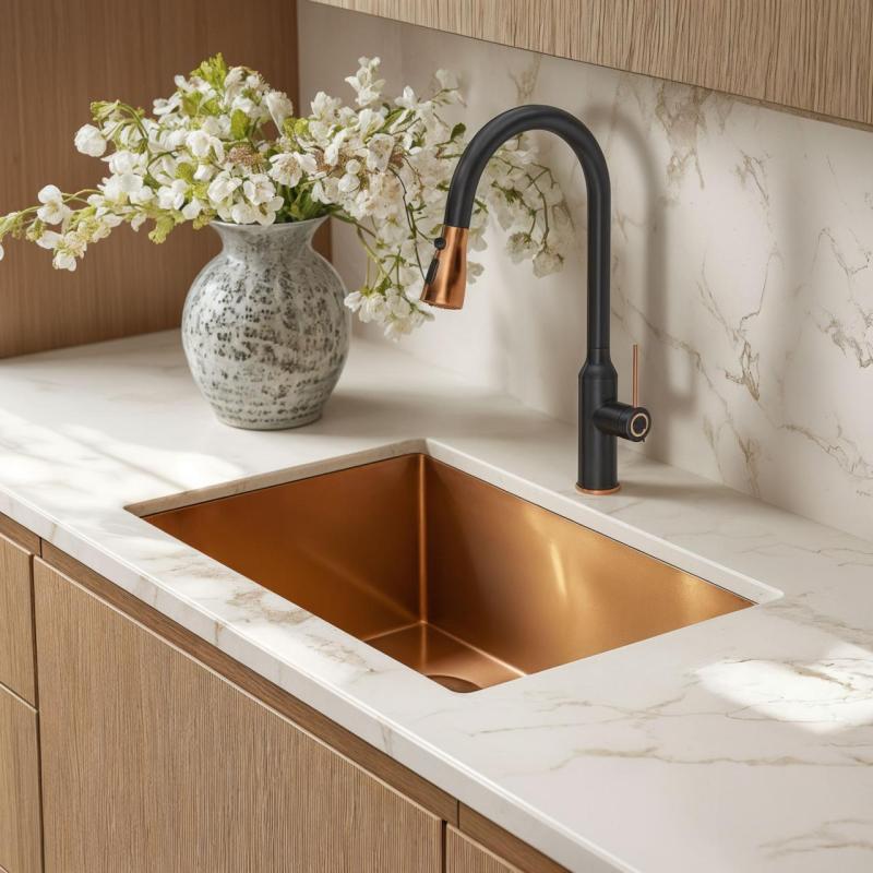 Quadri Stamford Köksblandare Svart med PVD Kopparfinish med Utdragbar Utloppspip och Sprayfunktion 1208967695