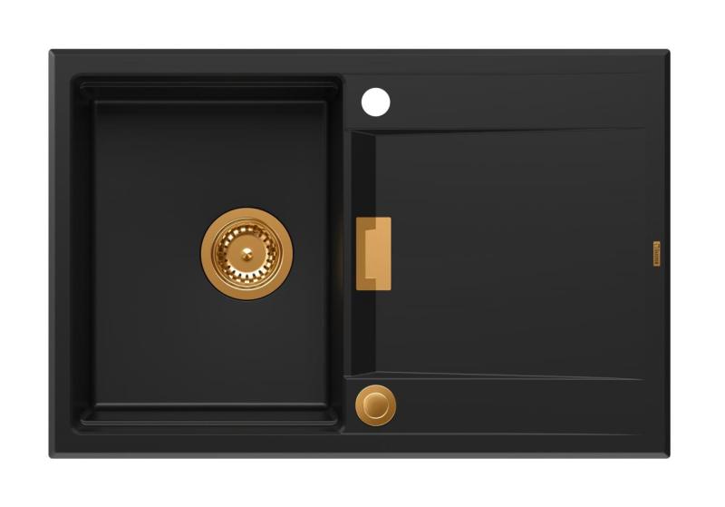 Quadri Minton Granit Inbyggnad Svart Diskho 76x50cm med Avrinningsyta Omvändbar och Kopparplugg 1208967740