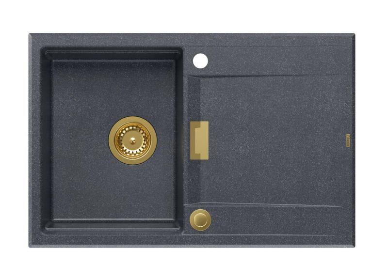 Quadri Minton Granit Inbyggnad Antracit Diskho 76x50cm med Avrinning Vändbar och Guldplugg - 1208967745