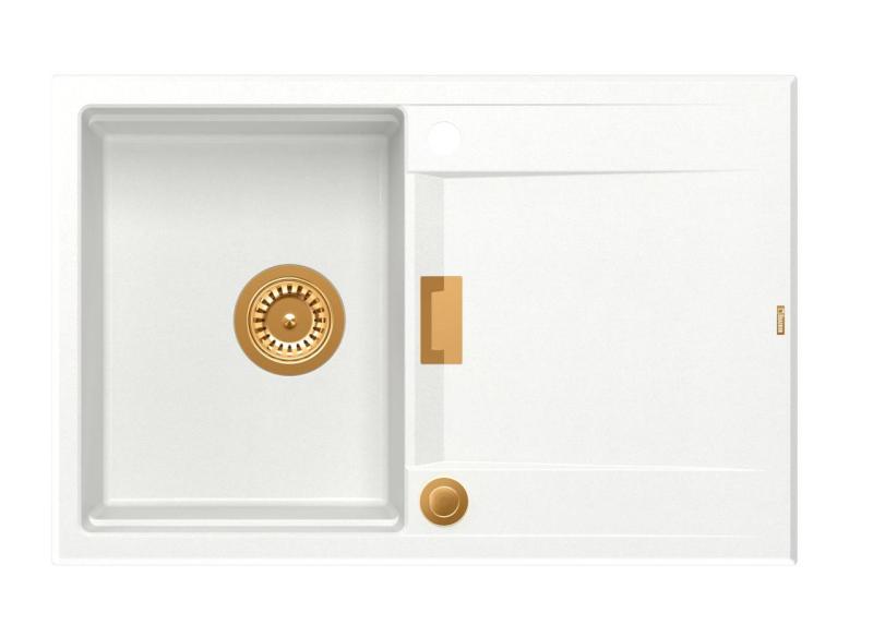 Quadri Minton Granit Inbyggd Vit Diskho 76x50cm med Avrinningsyta Omvändbar och Kopparplugg - 1208967749