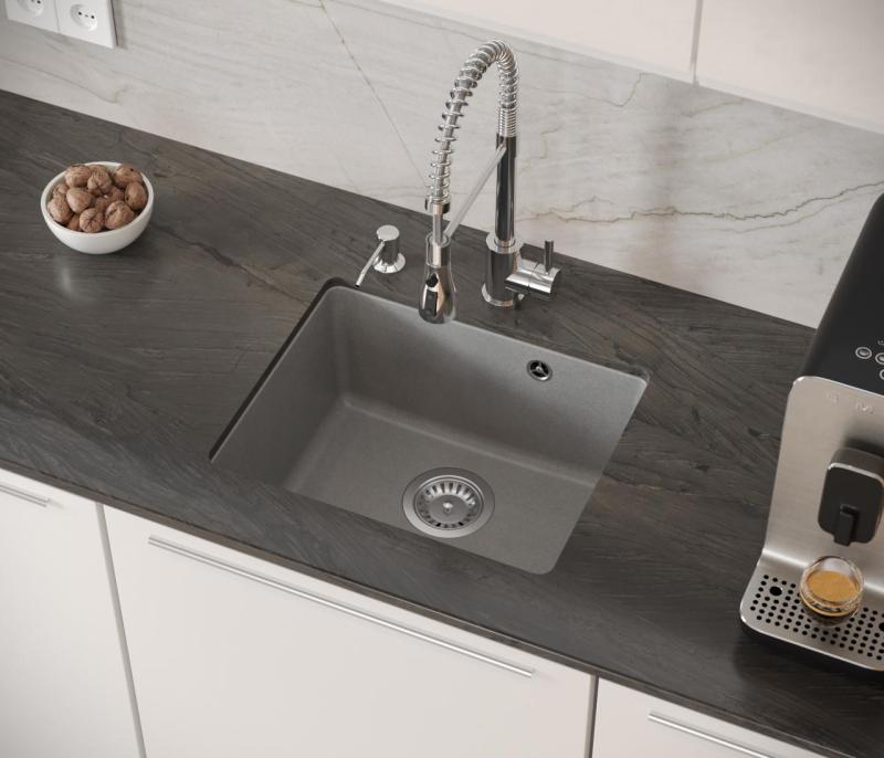 Quadri Elston Grå Granit Undermonterad Diskho 420x335mm med Rostfri Stålpropp 1208967775