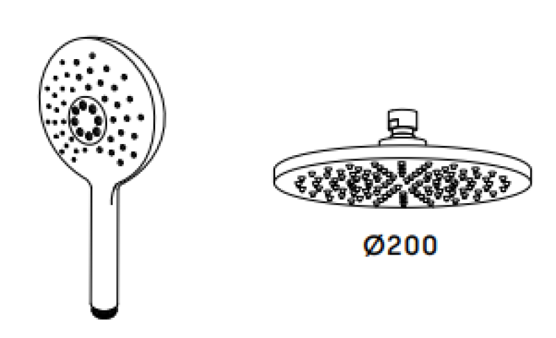 Waterevolution Flow trevägs duschblandare med huvuddusch och rund handdusch krom T131NR01