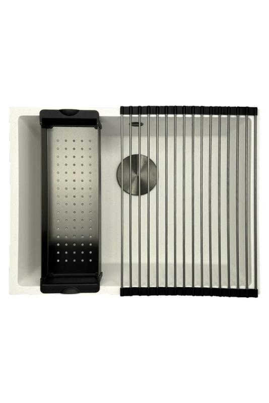 GraniteMy Universal Granit Vit Diskho 55x40 cm för inbyggnad, undermontering och planmontering med Gun Metal Plugg - 1208967933