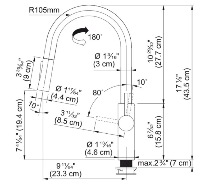 Franke Pescara J Ettgreppsblandare Svart med Utdragbar Pip och Sprayfunktion 115.0575.968